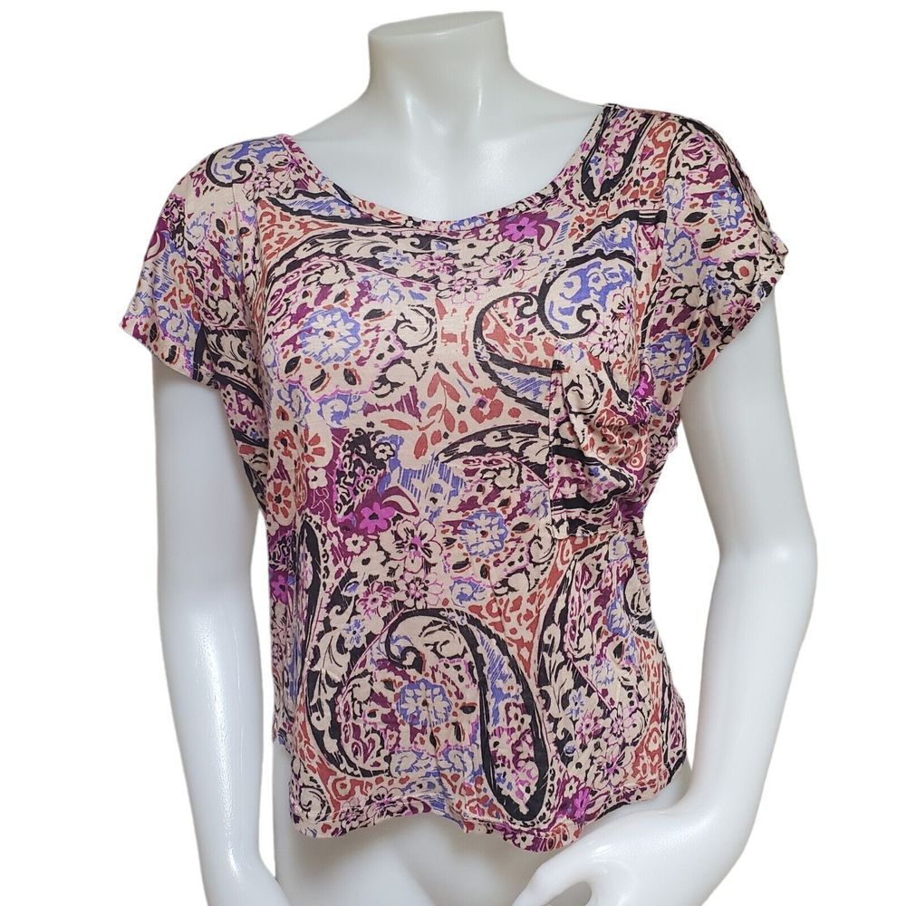 Lush Womens Crochet Open Back Tank Top Size Large Floral Print Cap Sleeves